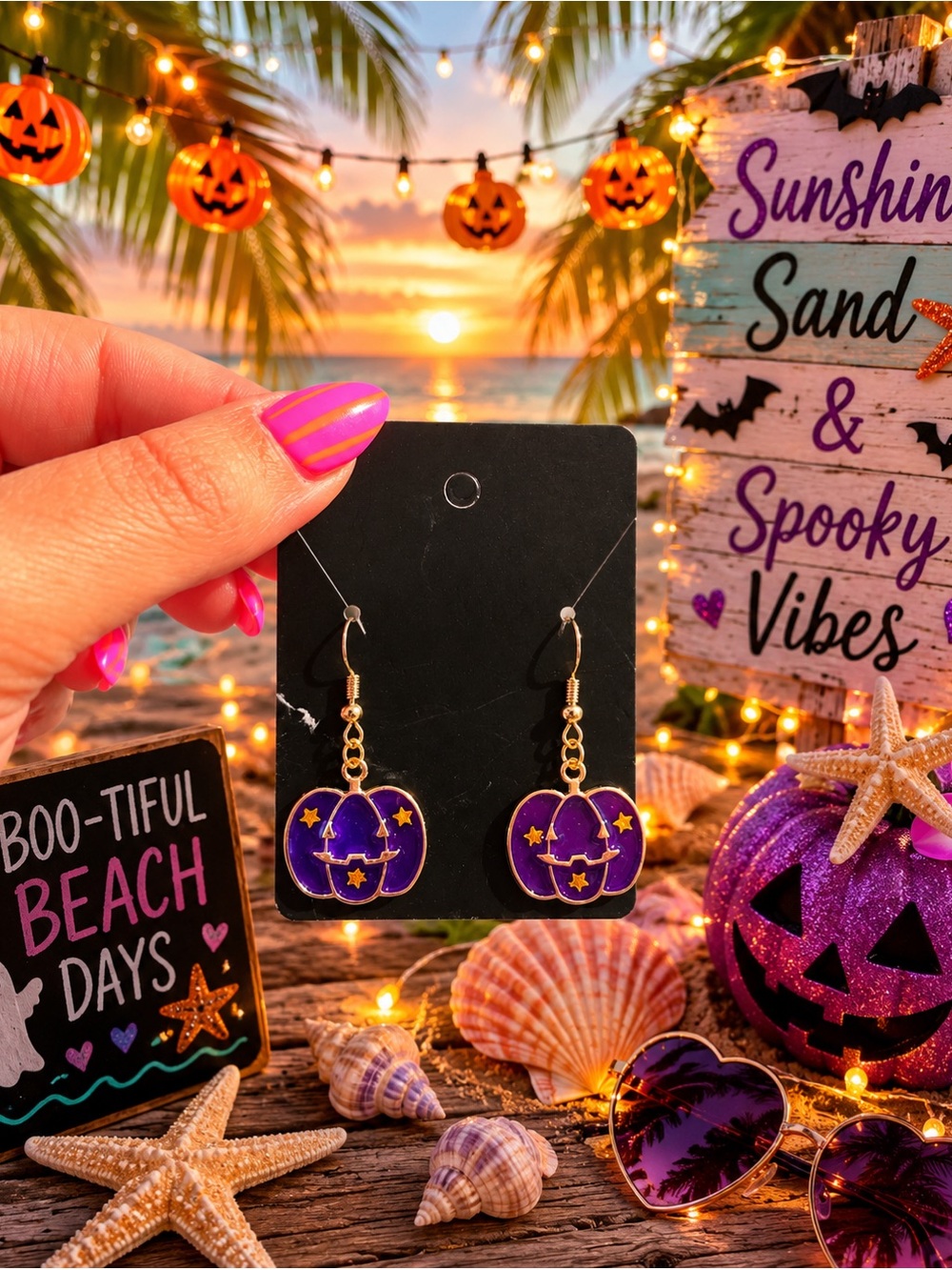Purple Jack-O'-Lantern Halloween Dangle Earrings